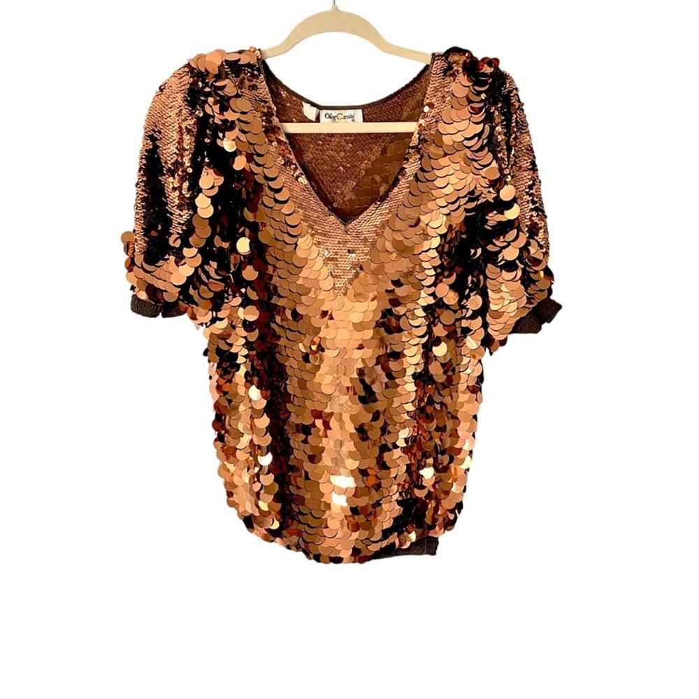 Vintage Oleg Cassini Copper Sequin Embellished Top Size medium Circles